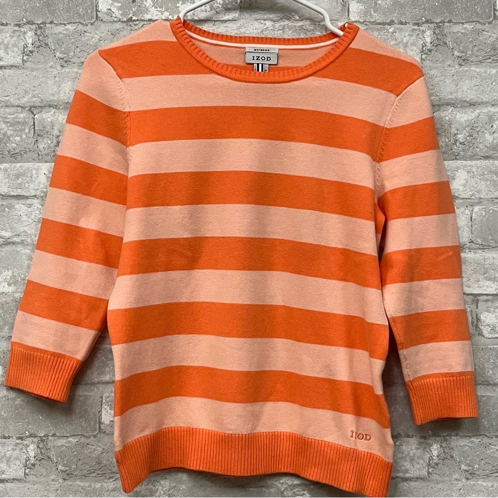 IZOD orange striped sweater with stretch 3/4 sleeves S/P